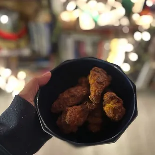 Buffalo wings, fresh out of the air fryer