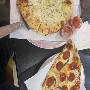 Garlic bread and pizza