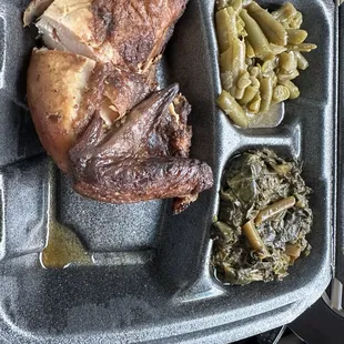 Lunch Special White Meat Smoked Chicken with Collard Greens and Green Beans