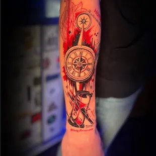 Dillon Trash Polka tattoo on forearm. Done at raystattoo.com