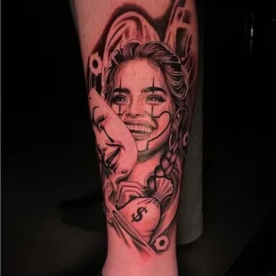 Black and gray girl face done by Dillon at raystattoo.com