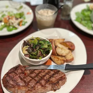 Ribeye, Brussels, and roasted potatoes. Delicious!