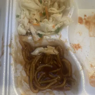 BBQ Spaghetti and coleslaw