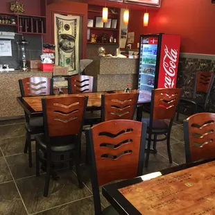tables and chairs in a restaurant
