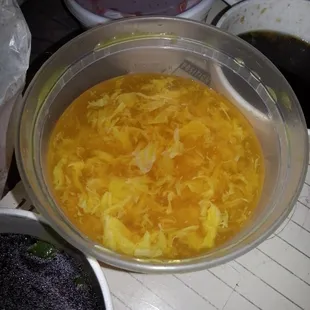 Egg drop soup. Most tasty! Like sunny side up eggs- but soup! I loved it!