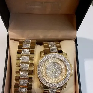 Gold color Full Crystal Watch &amp; Bracelet set