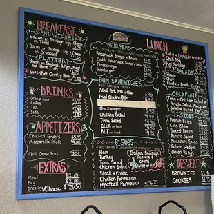 a menu on the wall of a restaurant