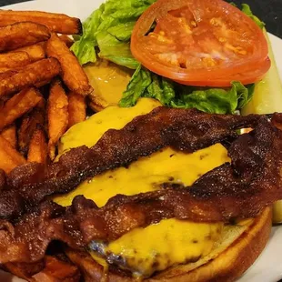 PB Bacon Burg + Sweet Potato Fries!