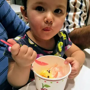 Pineapple, raspberry and mango frozen yoghurt at location inside Westgate.