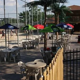 tables and umbrellas on the beach