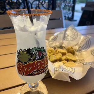 Fried Pickle Chips and Margarita Rocks