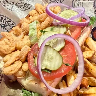 Shrimp Po'Boy and fries. Pretty darn tasty!