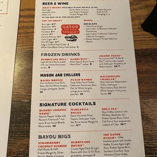 Drink menu