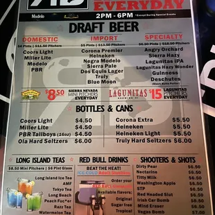 Menu as of November 2021