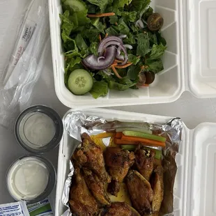 Wings with side garden salad