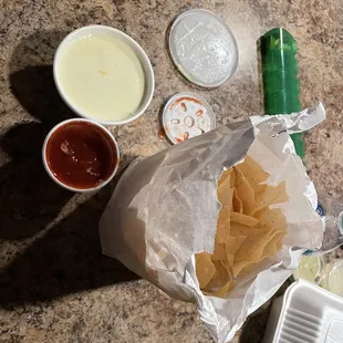 Take Out   Chips &amp; Cheese Dip. Small Salsa