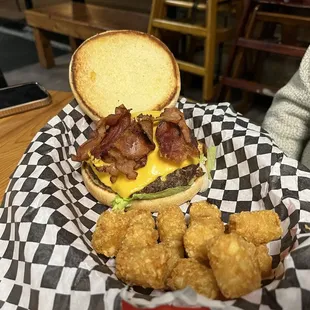 RD burger and tots