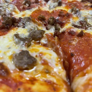 a closeup of a pizza
