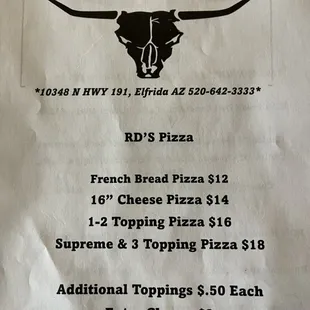 the menu for the restaurant