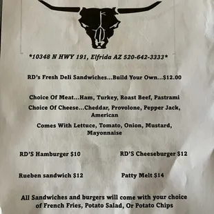 a menu for a steak house