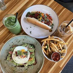Matcha Americano, LA dog, Cali Toast, Vietnamese Coffee