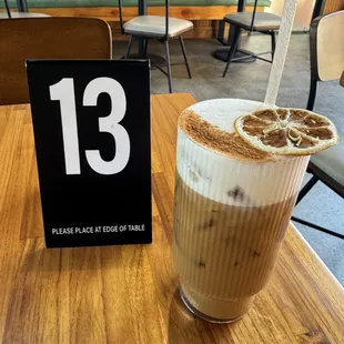 Iced latte with oat milk (lucky #13) IMO