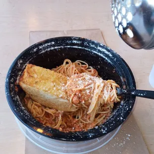 a piece of bread in a bowl