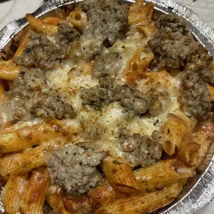 Baked Cheesy Penne with added sausage