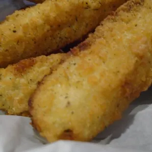 Deep fried pickles, close-up.