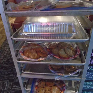 Cart with fresh cookies to take home - 8 bucks a dozen.