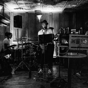 a band playing in a recording studio