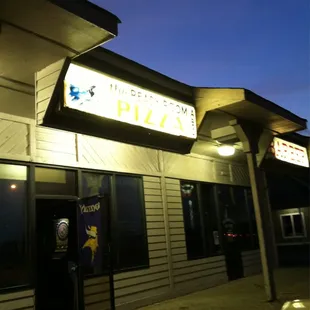 The sign to the Ready Room at night.