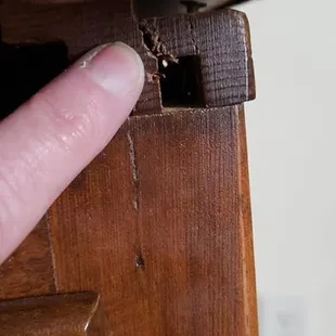 Broken wood on antique piece