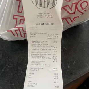 Receipt - Thursdays are 50% off of prepped meals