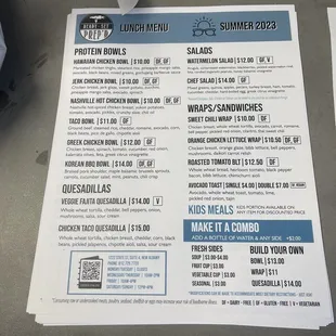 Summer 2023 lunch menu