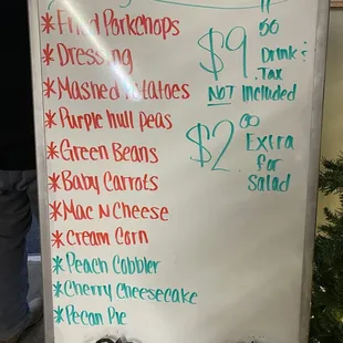 the menu for sunday pine lunch