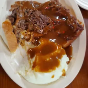 Open faced roast beef