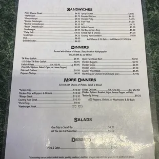 the menu of the restaurant