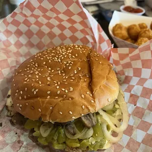 Turkey burger before I scraped off the green chilies