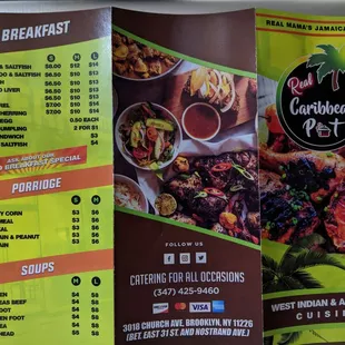 the menu for the restaurant