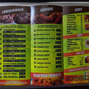 a menu for a restaurant