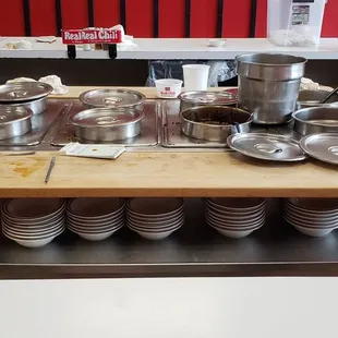 pots and pans on a table