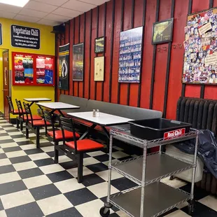 tables and chairs in a restaurant