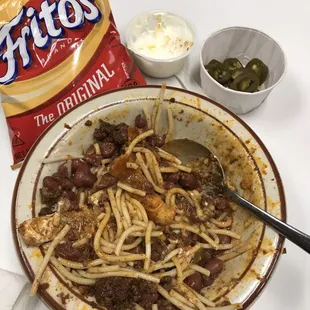 Medium chili mixed up with a side of Fritos. Bomb!