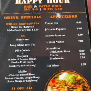 a happy hour menu