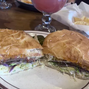 a sandwich and a drink