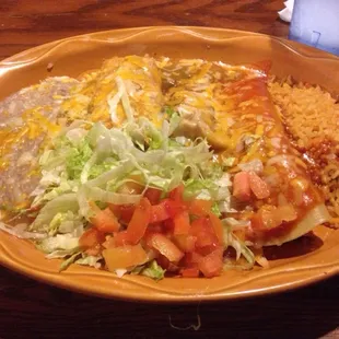 Design your own combo: Combo 12 - grande, chicken enchilada, tamale, crispy chili relleno, made into a deluxe (beans &amp; rice)