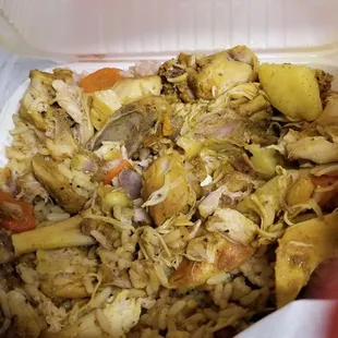 Curried chicken with peas and rice