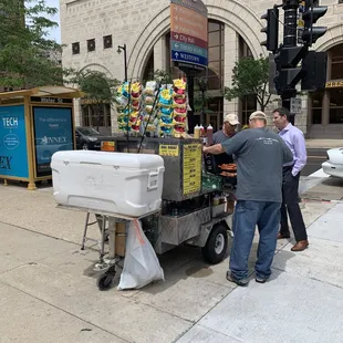 Walking away happy. I cut off the line beside that guy but was it busy.