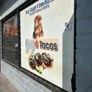 a taco shopfront window